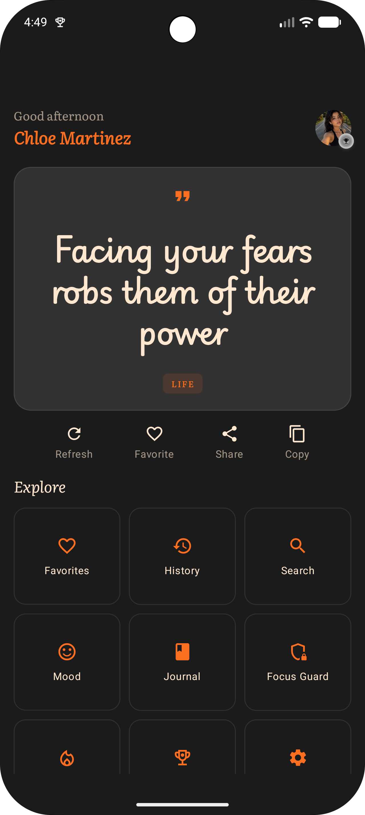 Focus App Daily Quote Screen